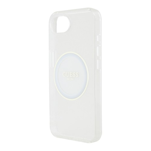 Guess для iPhone 16e чехол PC/TPU Middle Colored Ring Transparent/White (MagSafe)