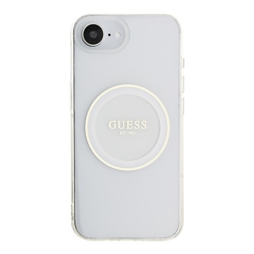 Guess для iPhone 16e чехол PC/TPU Middle Colored Ring Transparent/White (MagSafe)