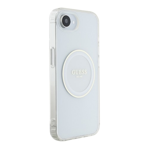 Guess для iPhone 16e чехол PC/TPU Middle Colored Ring Transparent/White (MagSafe)