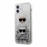Чехол Karl Lagerfeld Liquid glitter Karl and Choupette heads Hard для iPhone 12 mini, серебристый