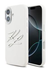 Karl Lagerfeld для iPhone 17 чехол Liquid Silicone Initials Metal Logo &amp; Camera Hard White