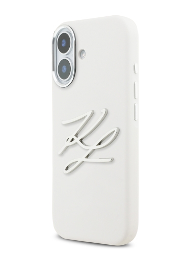 Karl Lagerfeld для iPhone 17 чехол Liquid Silicone Initials Metal Logo & Camera Hard White