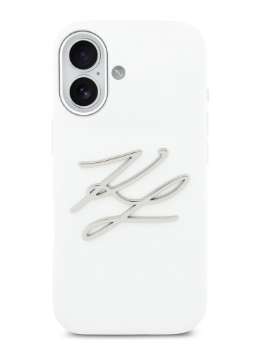Karl Lagerfeld для iPhone 17 чехол Liquid Silicone Initials Metal Logo & Camera Hard White