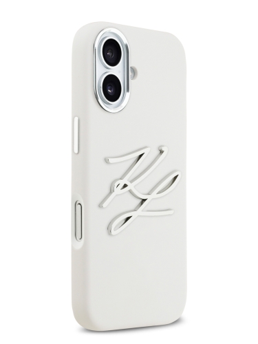 Karl Lagerfeld для iPhone 17 чехол Liquid Silicone Initials Metal Logo & Camera Hard White