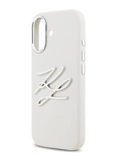 Karl Lagerfeld для iPhone 17 чехол Liquid Silicone Initials Metal Logo & Camera Hard White