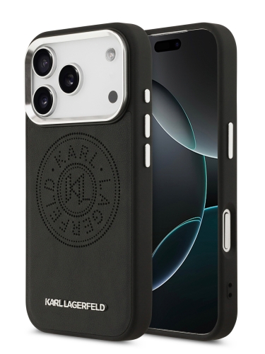 Karl Lagerfeld для iPhone 17 Pro Max чехол PU Perforated Round logo Metal camera Hard Black (MagSafe)