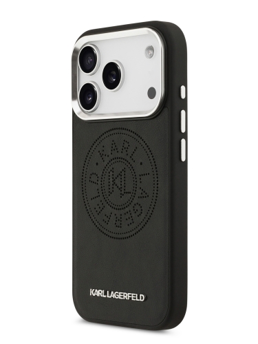 Karl Lagerfeld для iPhone 17 Pro Max чехол PU Perforated Round logo Metal camera Hard Black (MagSafe)