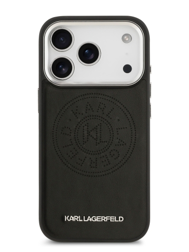 Karl Lagerfeld для iPhone 17 Pro Max чехол PU Perforated Round logo Metal camera Hard Black (MagSafe)