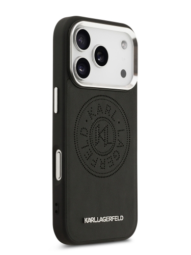 Karl Lagerfeld для iPhone 17 Pro Max чехол PU Perforated Round logo Metal camera Hard Black (MagSafe)