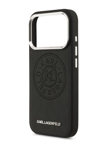 Karl Lagerfeld для iPhone 17 Pro Max чехол PU Perforated Round logo Metal camera Hard Black (MagSafe)