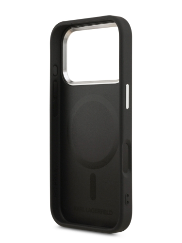 Karl Lagerfeld для iPhone 17 Pro Max чехол PU Perforated Round logo Metal camera Hard Black (MagSafe)