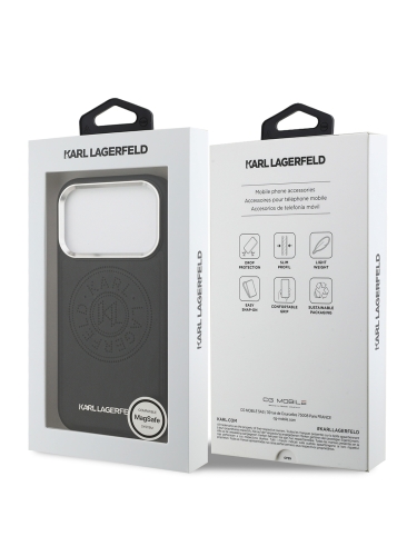 Karl Lagerfeld для iPhone 17 Pro Max чехол PU Perforated Round logo Metal camera Hard Black (MagSafe)