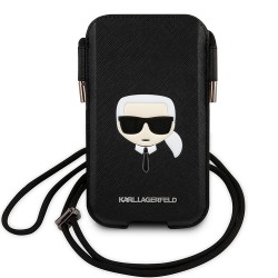 Чехол-карман Karl Lagerfeld для смартфонов Pouch PU Saffiano Karl's head Black (L-size)