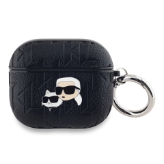 (Уценка) Karl Lagerfeld для Airpods 3 (2021) чехол PU Saffiano Monogram with ring NFT Metal Head Karl &amp; Choupette Black