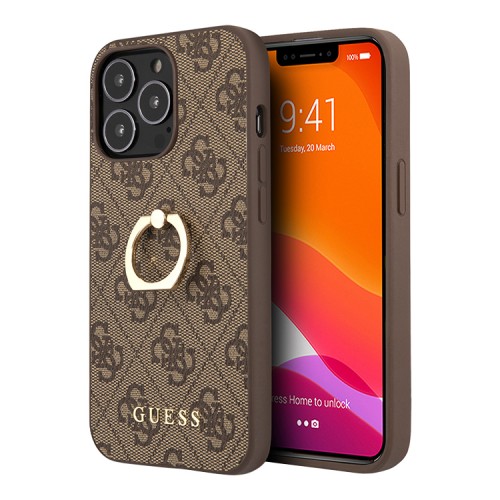 Чехол Guess PU 4G + Ring Hard для iPhone 13 Pro, коричневый