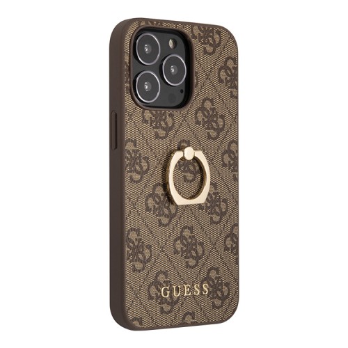 Чехол Guess PU 4G + Ring Hard для iPhone 13 Pro, коричневый