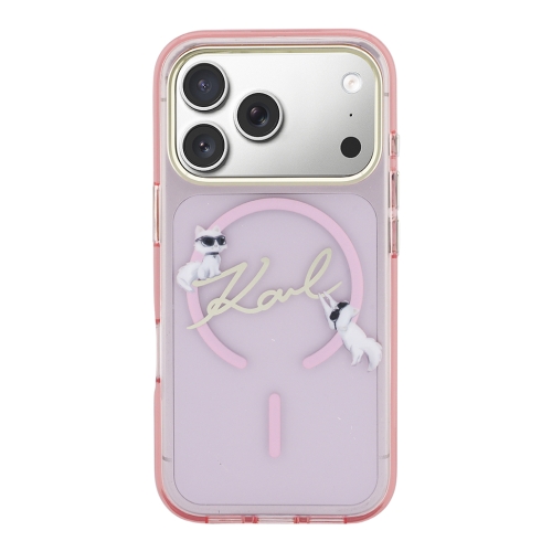 Karl Lagerfeld для iPhone 17 Pro чехол IML NFT Choupettes Script logo Metal Cam прозрачный/розовый (MagSafe)