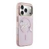 Karl Lagerfeld для iPhone 17 Pro чехол IML NFT Choupettes Script logo Metal Cam прозрачный/розовый (MagSafe)