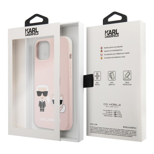 Чехол Lagerfeld Liquid silicone Karl & Choupette Hard для iPhone 13, розовый