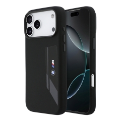 BMW для iPhone 17 Pro чехол M-series Liquid silicone Vertical logo Metal Cam Hard Black (MagSafe)