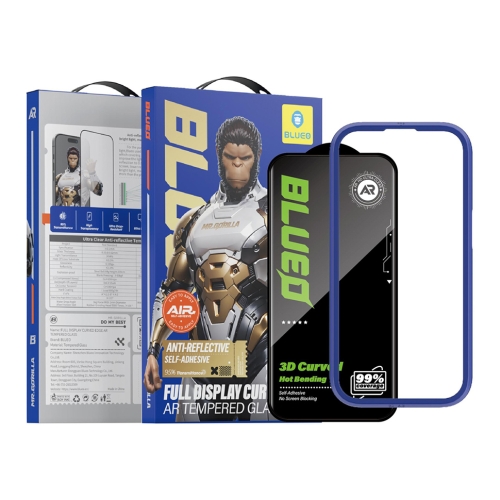 BlueO стекло для iPhone 18 Pro/17 Pro/17/16 Pro, 3D AR Curved Hot Bending SA UHD Black +installer