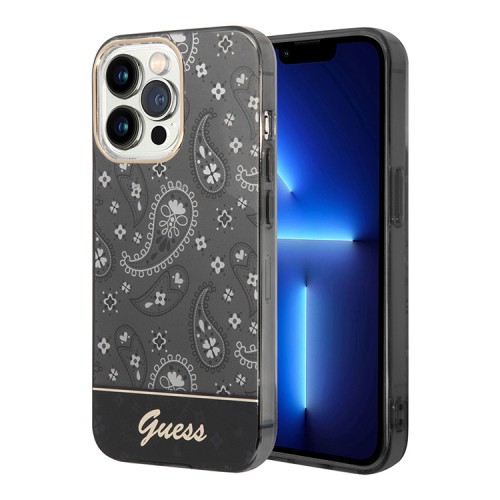 Чехол Guess Paisley w Electroplated camera Hard для iPhone 14 Pro, черный