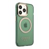 Чехол Guess Metal outline Hard Translucent для iPhone 13 Pro Max, зеленый/золотой (MagSafe)