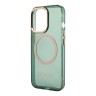 Чехол Guess Metal outline Hard Translucent для iPhone 13 Pro Max, зеленый/золотой (MagSafe)