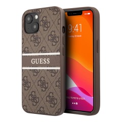 Чехол Guess 4G Stripe printed logo Hard для iPhone 14, коричневый