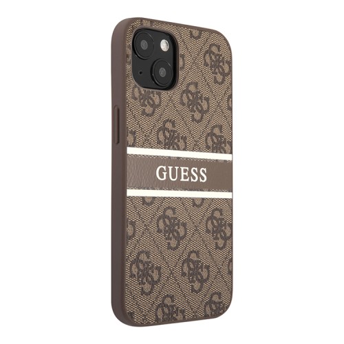 Чехол Guess 4G Stripe printed logo Hard для iPhone 14, коричневый