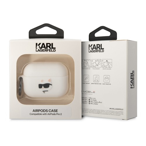 Чехол Karl Lagerfeld Silicone case with ring NFT 3D Choupette для Airpods Pro 2, белый
