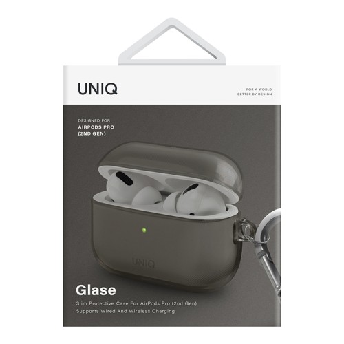Чехол Uniq Glase с карабином для AirPods Pro 2, Smoke Grey