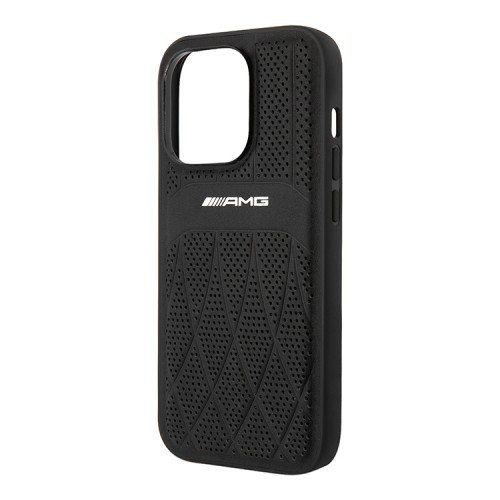 Кожаный чехол AMG Leather Curved lines Hard для iPhone 14 Pro, черный (MagSafe)