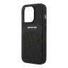 Кожаный чехол AMG Leather Curved lines Hard для iPhone 14 Pro, черный (MagSafe)