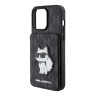 Lagerfeld для iPhone 15 Pro чехол Cardslot Stand PU Saffiano Monogram NFT Choupette Hard Black