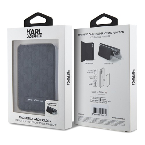 Karl Lagerfeld магнитный бумажник-подставка Wallet MagSafe Cardslot Stand Saffiano Monogram Plate loogo Black