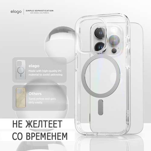 Elago для iPhone 15 Pro Max чехол HYBRID (pc/tpu) Clear/Medium Grey (MagSafe)