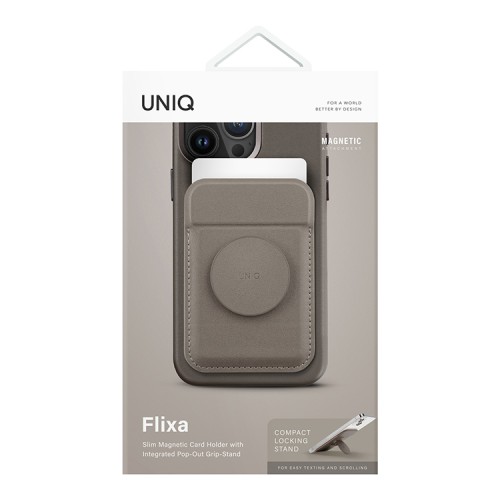 Uniq магнитный бумажник с функцией стенда FLIXA Magnetic card holder Pop-out Grip-stand Grey