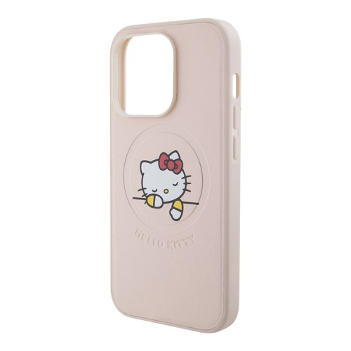 Hello Kitty для iPhone 15 Pro чехол PU Leather Kitty Asleep Hard Pink (MagSafe)