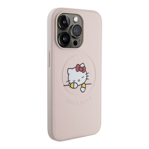 Hello Kitty для iPhone 15 Pro чехол PU Leather Kitty Asleep Hard Pink (MagSafe)