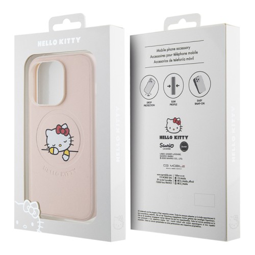 Hello Kitty для iPhone 15 Pro чехол PU Leather Kitty Asleep Hard Pink (MagSafe)