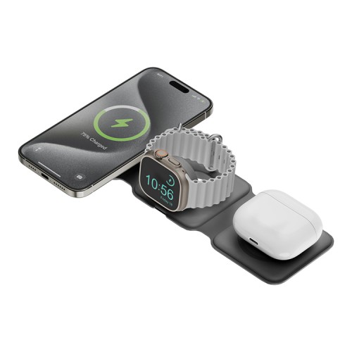 EnergEA Беспроводное СЗУ Bazic GoMag Trio PLUS magnetic wireless foldable 15W Grey