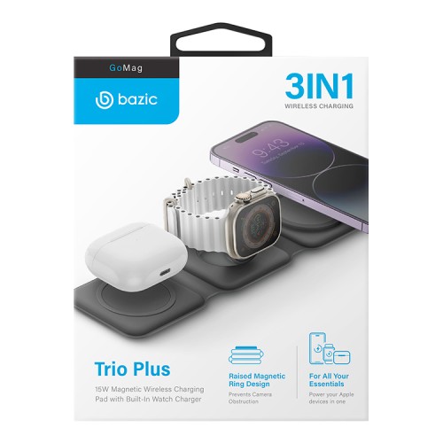 EnergEA Беспроводное СЗУ Bazic GoMag Trio PLUS magnetic wireless foldable 15W Grey