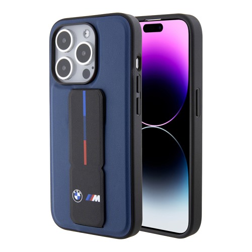BMW для iPhone 15 Pro Max чехол GripStand M-Collection PU Tricolor line Hard Navy