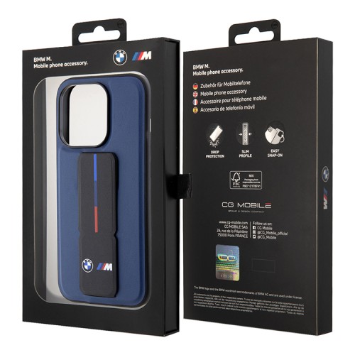 BMW для iPhone 15 Pro Max чехол GripStand M-Collection PU Tricolor line Hard Navy