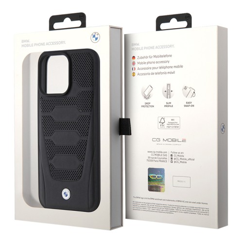 BMW для iPhone 15 Pro чехол Signature Leather Perforated Seats pattern Hard Black (MagSafe)