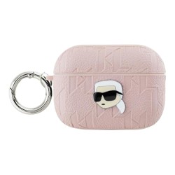 Karl Lagerfeld для Airpods Pro 2 чехол PU Saffiano Monogram with ring NFT Metal Head Karl Pink