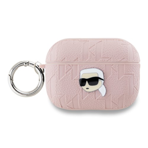 Karl Lagerfeld для Airpods Pro 2 чехол PU Saffiano Monogram with ring NFT Metal Head Karl Pink
