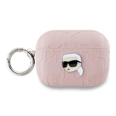 Karl Lagerfeld для Airpods Pro 2 чехол PU Saffiano Monogram with ring NFT Metal Head Karl Pink