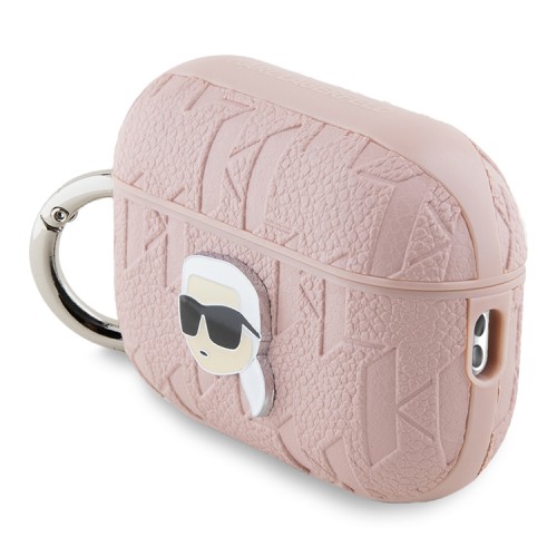 Karl Lagerfeld для Airpods Pro 2 чехол PU Saffiano Monogram with ring NFT Metal Head Karl Pink